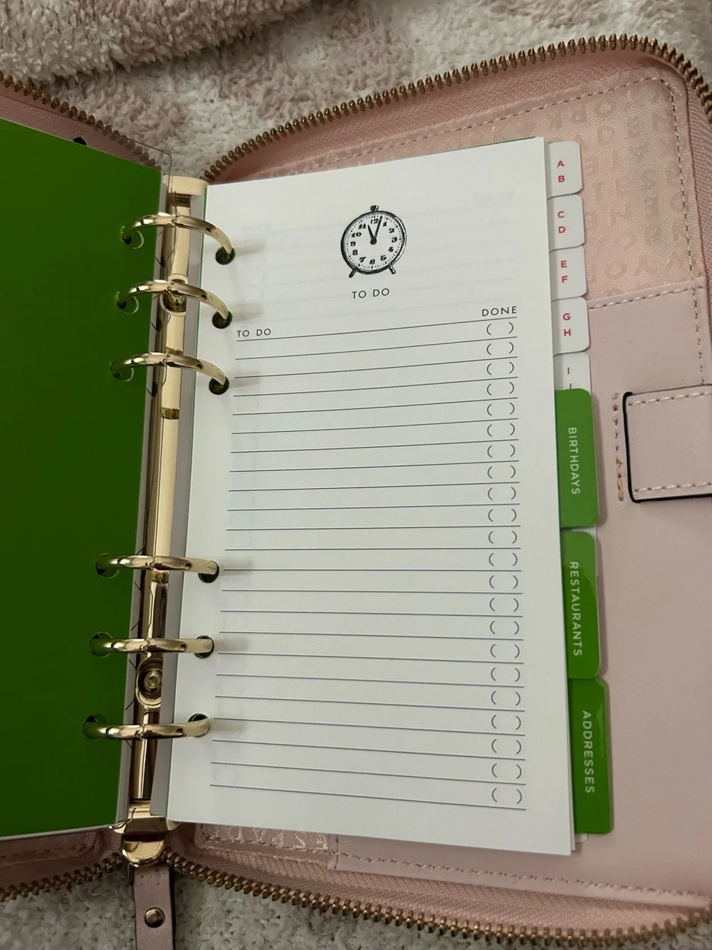 kate spade Wellesley Light Pink Zip personal size planner with Gold detail.
